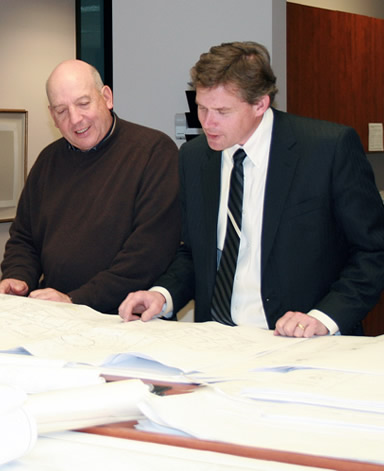Johnny Carrier of CMC reviewing mausoleum construction documents