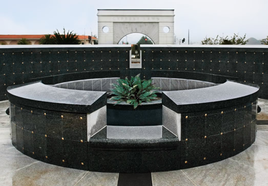 Custom Curved Outdoor Columbarium with Water Feature by CMC